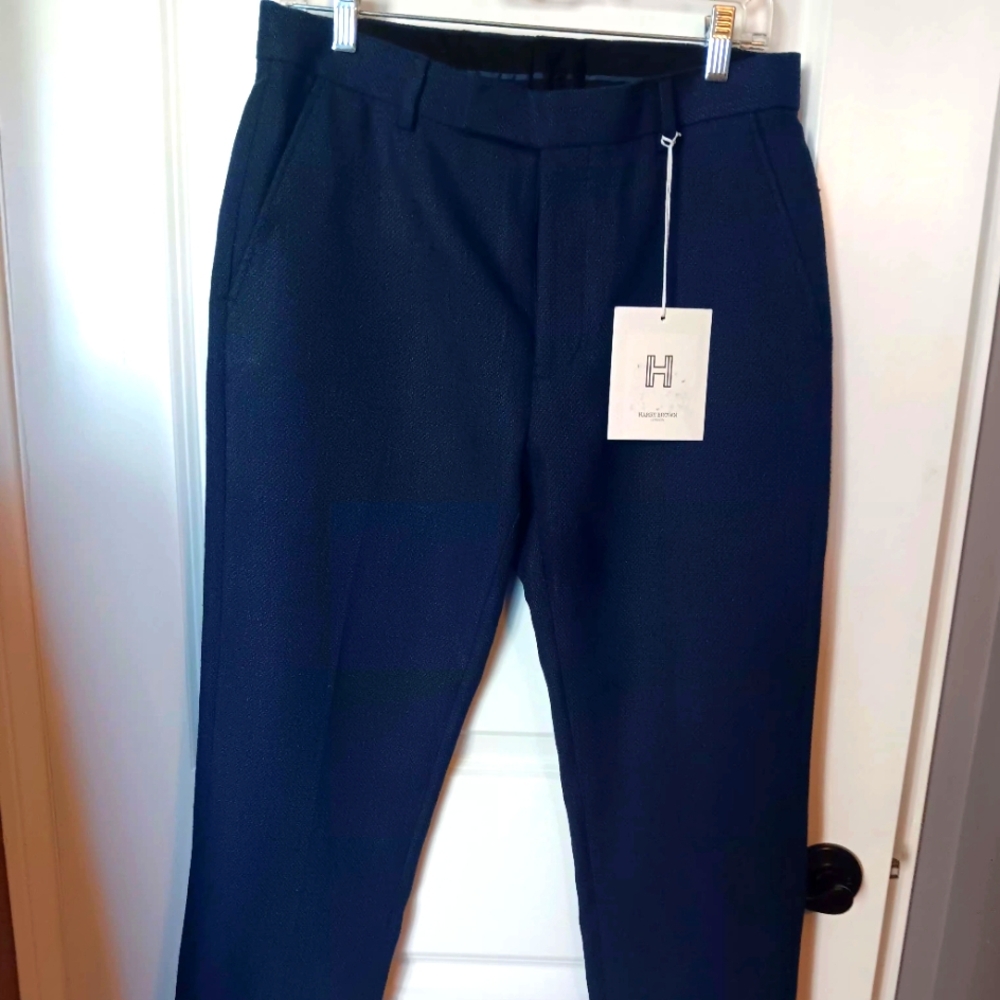 Womens Harry BROWN LONDON Navy Pants, 8 New, Pockets Skinny Fit Partially Lined